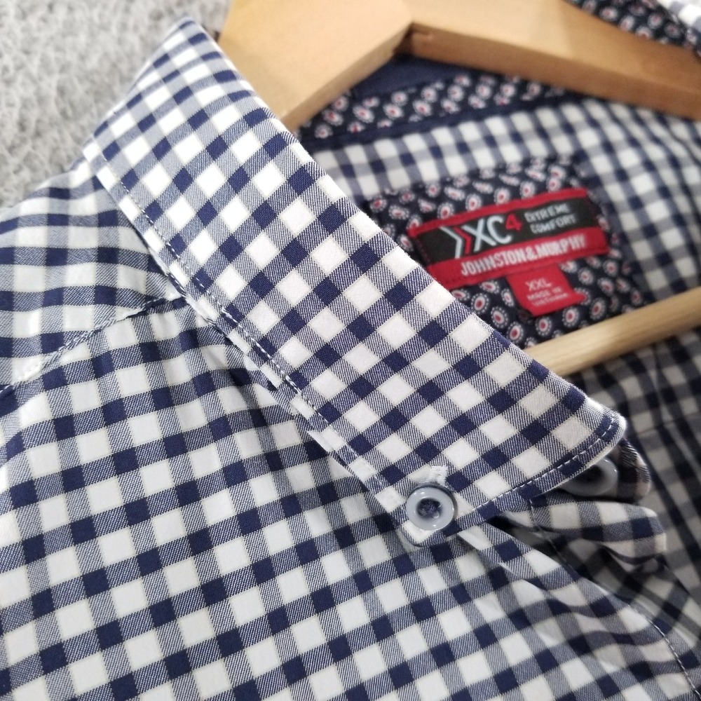 Johnston & Murphy Shirt Mens XXL Blue Check XC4 Performance Sport Tech Commuter